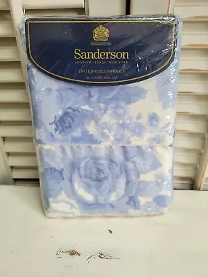 Vintage Sanderson Standard Pillowcases Set Of 2 Floral Blue Flowers NEW • $29.95