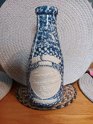 Country Home Collection Blue Pottery Spongeware Oh Milk Jug 1Q Vintage • $9.95