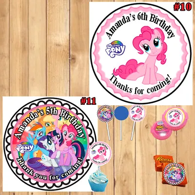 My Little Pony Birthday Round Stickers Cup Cake Topper Personalized • $6.75