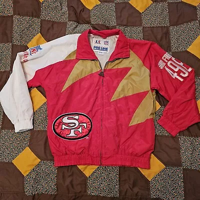 Vintage San Francisco 49ers Sharktooth Pro Line Jacket Size M Windbreaker NFL • $219.88