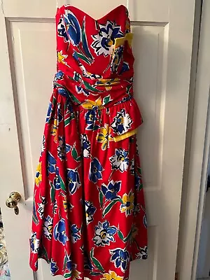 Vintage 80s Dress Strapless Floral Dress Special Times By Patty O’Neil • $69.95