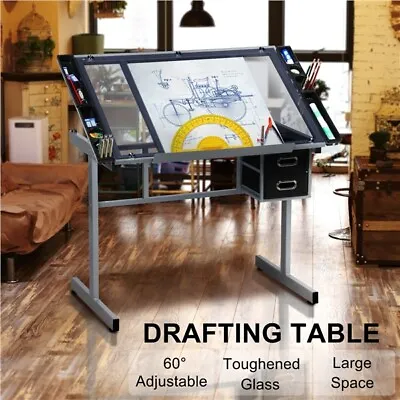 £59.39 • Buy Rolling Adjustable Height Drawing Drafting Table Artwork With Tiltable Tabletop