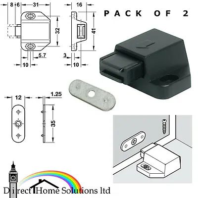 Pack Of 2 Magnetic Push Catches  Pressure Touch Latch Kitchen Cabinet Doors • £5.49