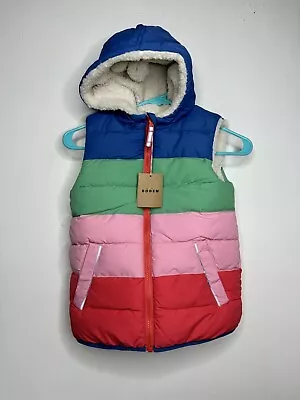 Mini Boden Reversible Puffer Sherpa Vest Girls Size 6-7 Pink Cream Zip Up • $38.49