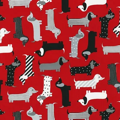 Fabric Dachshunds Patterned On Red KAUFMAN  Cotton 1/4 Yard 7363 • $1.99
