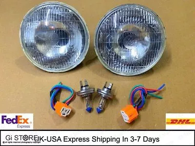 2 Lucas 700 Headlight 7  INCH 12V Conversion Lamp H4 Halogen Bulb 3 Pin Holder • $84