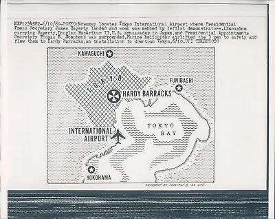1960 Map Tokyo International Airport Plane James Hagerty Politics Mobbed Photo • $19.99