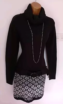 Ladies Black & White Cowl Neck Jumper Dress By Melrose 60's Style UK 12/14  • £9.99