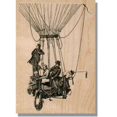 Rubber Stamp HOT AIR BALLOON Men Flying Basket Victorian Steampunk Media • $15.24