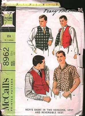8962 Vintage McCalls SEWING Pattern Mens Buttoned Front Shirt Reversible Vest 40 • $5.59