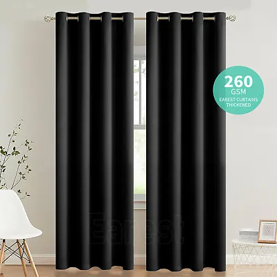 Thermal Thick Blackout Curtains Ring Top Eyelet Ready Made Pair Energy Saving • £13.59