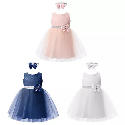 Girls Bridesmaid Dress Baby Flower Kids Party Rose Bow Wedding Dresses Princess • £16.99