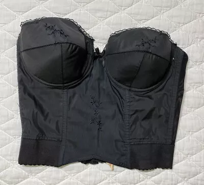 Vintage Black Size 36B Bra Lace Embroidered Bustier Lingerie Boudoir Pinup Retro • $55.96