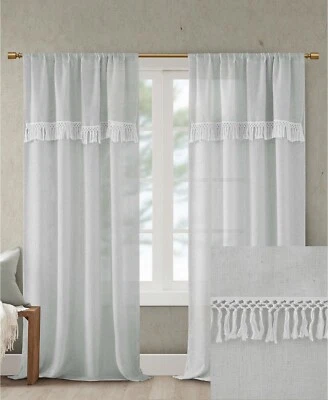 £10.76 • Buy Madison Park Brynn Valance Faux Linen Tassel Trim Solid GREY 50  X 18  D9Z270
