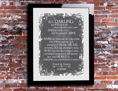 PERFECT Ed Sheeran Lyrics Word Wedding Song Personalised Canvas Gift Grey • £5.49