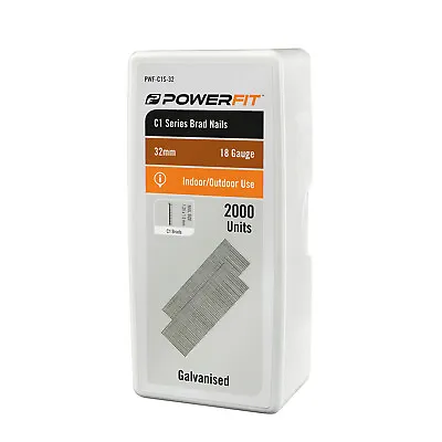 PowerFit 32mm C1 Series Galvanised Brad Nails - 2000 Pack Indoor Outdoor Use • $27.52
