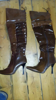 £2.49 • Buy Very Sexy Lace Up Jewelled High Heel Kinky Boots But DAMAGED DIY REPAIR PROJECT!