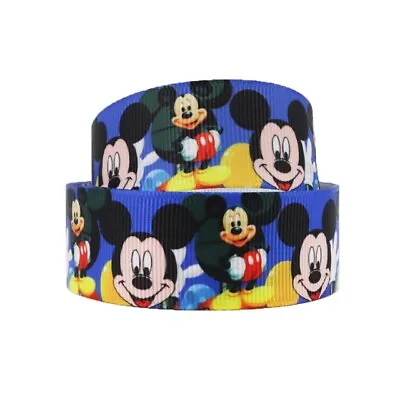 1 Metre Blue Mickey Mouse Ribbon Size 1 Inch Headbands Hair Bows Birthday Cake • £0.99