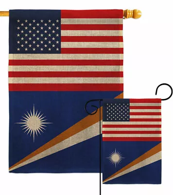 Marshall Islands US Friendship Burlap Garden Flag Gift Yard House Banner • $85.95