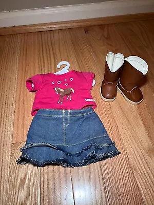 American Girl Doll Western Riding Outfit Tee Skirt Boots RETIRED Red Brown Horse • $20