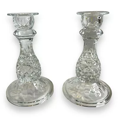 Vintage Home Interiors USA Pair 6” Clear Glass Candlesticks Taper Candles • $14.99