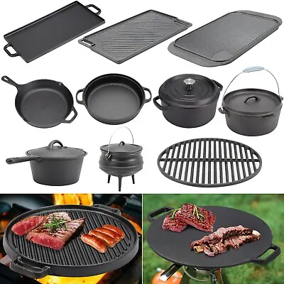 £28.95 • Buy Non-Stick Cast Iron Griddle Plate BBQ Skillet Grill Pan Pot Cooking Steak Tray