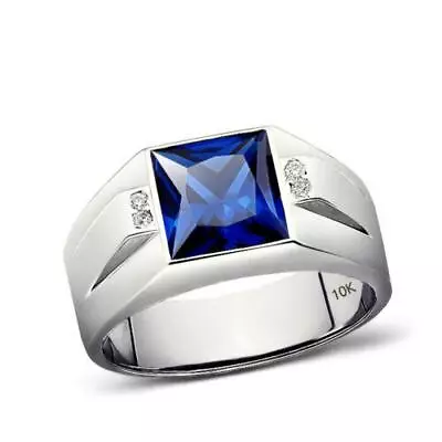 Men's Solid 10K White Gold Sapphire Ring 0.08ct Natural Diamonds Ring For Man • $649