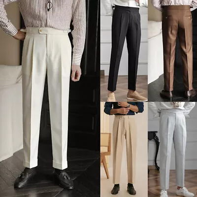 Adjustable Waist Men's Pants Cuffed Workwear Pleated Front Business Trousers • $39