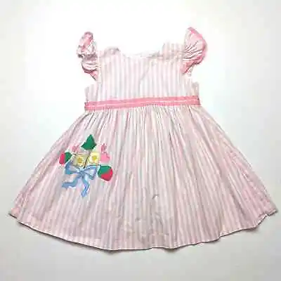 Vintage Mulberry St. Dress Girls Size 3T Pink Stripe Bouquet Applique Sundress • $30