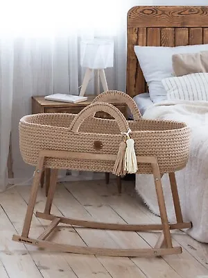 Hand-crocheted Beige Neutral Baby Moses Basket • $213