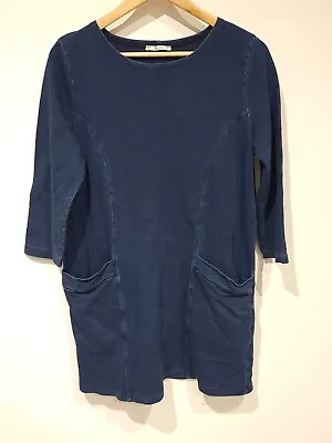 TU Ladies Uk Size 12 Jersey Denim Dress Pocket 3/4 Sleeve Smock Tunic • £11