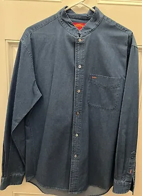 Woman's Shanghai Tang Blue Cotton Mandarin Collar Shirt (small Size) • $100