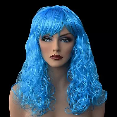 18  Long Turquoise Synthetic Curly Wavy Hair Wig For Cosplay Party Fancy Dress • $7.99