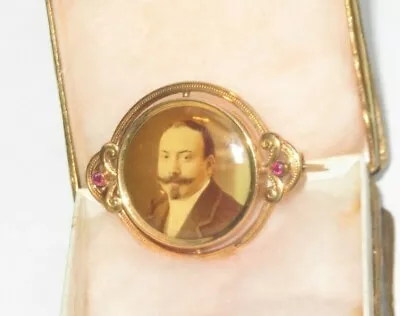 Victorian Photo Brooch Pin Jewelry W/ Box Man Mustache (45M) • $67.49