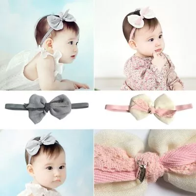 Newborn Girls Lace Bow Knot Flower Hairband Bow Baby Headdress Headwear  • £5.87