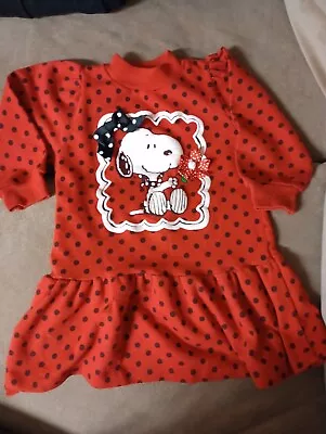 Vintage 3T Peanuts Snoopy Red Polka Dot Shirt Dress Valentine's Outfit. Bows • $13