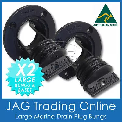 2 X LARGE COMPLETE BOAT DRAIN BUNG PLUGS BLACK- For Quintrex/Stacer Marine Bungs • $26.95