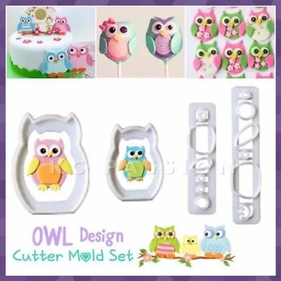 4Pcs Mummy & Baby Owl Fondant Cake Icing Sugar Craft Cutter Set Baking Tool • £4.59