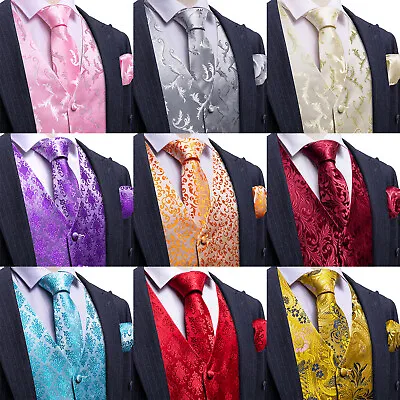 Mens Formal Wedding Waistcoat Floral Paisley Suit Vest Slim Tuxedo Silk Tie Set • $25.99