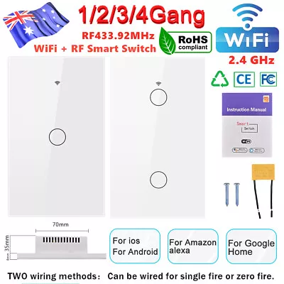 WiFi Smart Light Switch Wall Touch Glass Panel Timer RF433 For Alexa For Google • $18.75