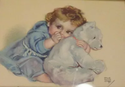 Maud Tousey Fangel Print Baby With Teddy Bear Framed • $12.99