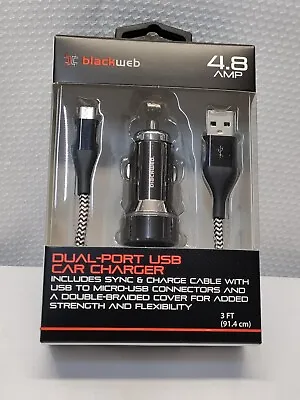 Blackweb Metal Dual Port USB Car Charger With 3' Micro-USB Cable Black • $17.99