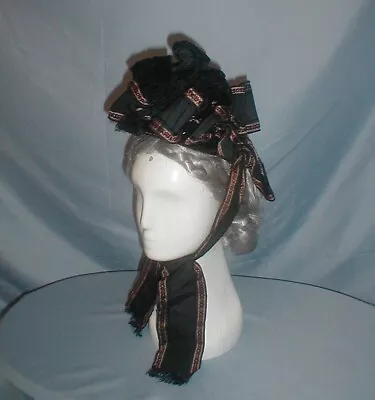 Antique Hat Victorian 1880's Black Velvet Ribbon Trimmed Bonnet Museum De-access • $227.62