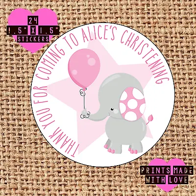 £1.60 • Buy Personalised 24 Christening / Naming Day Stickers Party Labels Pink Elephant
