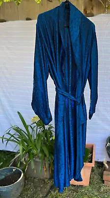 Blue Vintage Shiny Long Smoking Jacket Or Robe 1980s Does 40s • $50