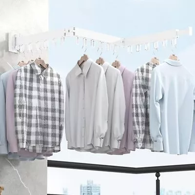 Wall Mounted Clothes Hanger Retractable Foldable Laundry Coat Drying Rack Indoor • £19.90