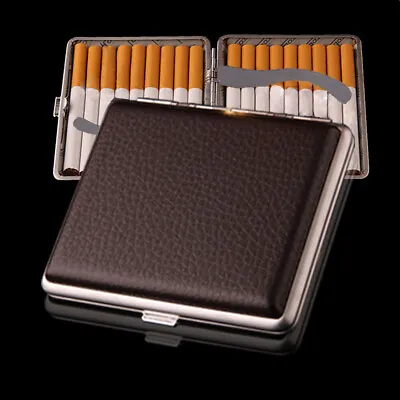 £4.99 • Buy METAL FAUX LEATHER CIGARETTE CASE Box Holder StorageTobacco 20 Cigarettes Gifts