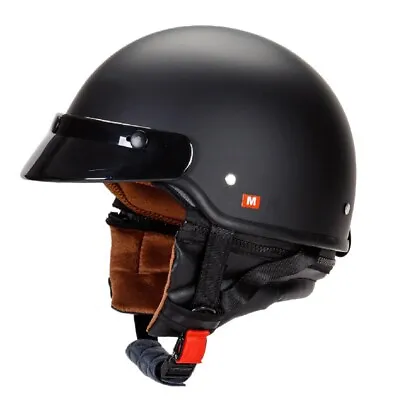 DOT Motorcycle Half Open Face Helmet Vintage Helmet Detachable Neck Matte Black • $85.64