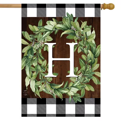 Wreath Monogram H Double-Sided House Flag Everyday 12  X 18  Briarwood Lane • $29.50