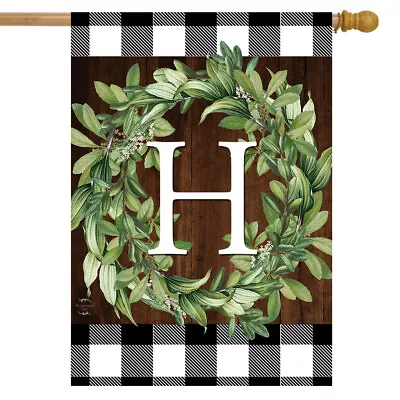 Wreath Monogram H Double-Sided House Flag Everyday 28  X 40  Briarwood Lane • $18.99